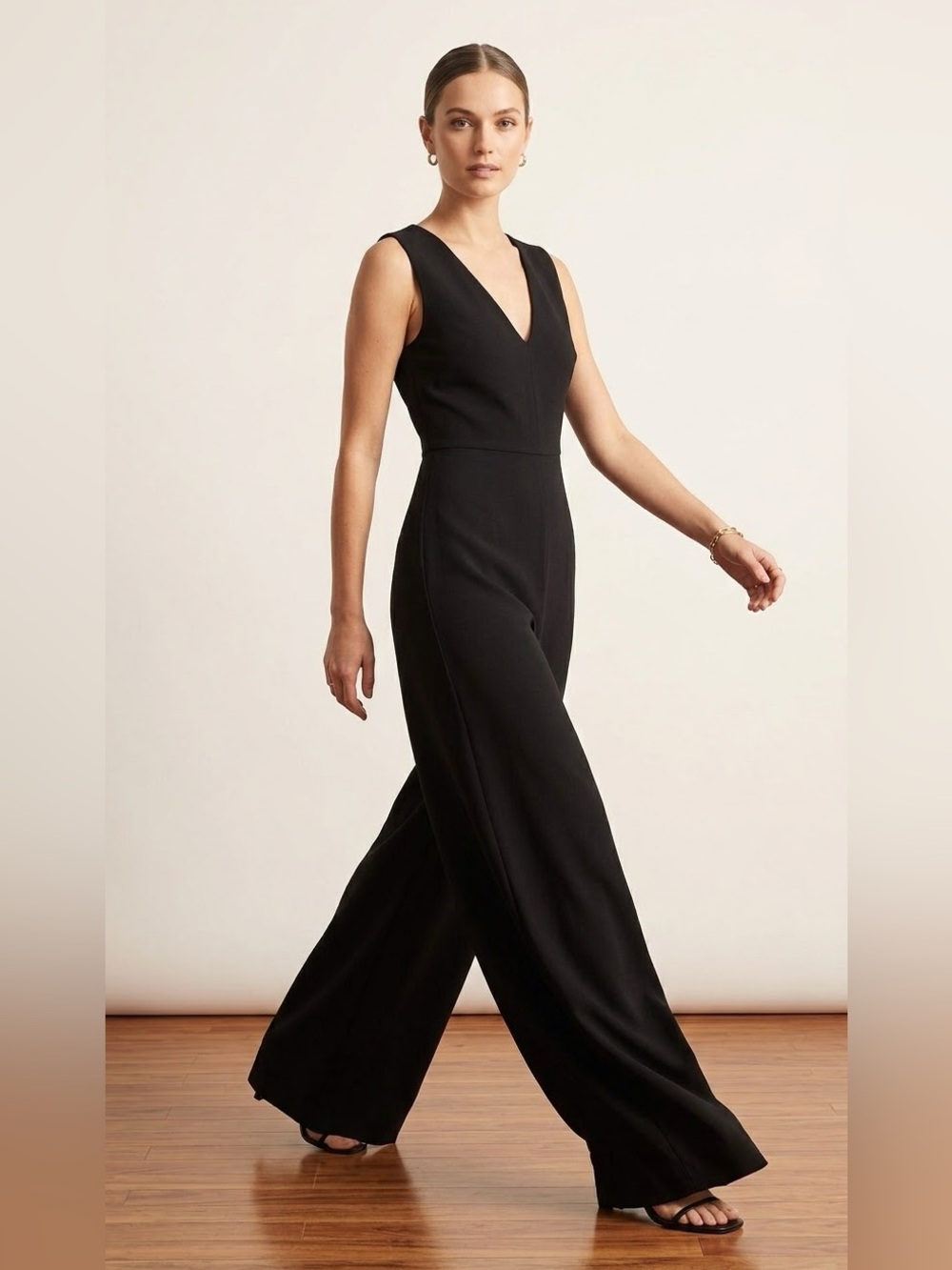 Vince Black V-Neck Wide-Leg Jumpsuit Sleeveless Minimalist Quiet Luxury Size 10